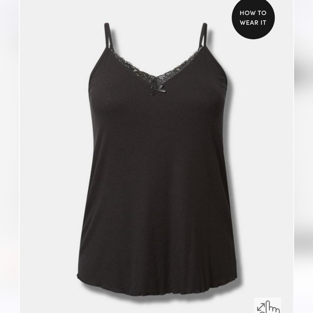 🆕️💤 1X BLACK SUPER SOFT RIBBED LACE TRIM SLEEVELESS SLEEP CAMI💤